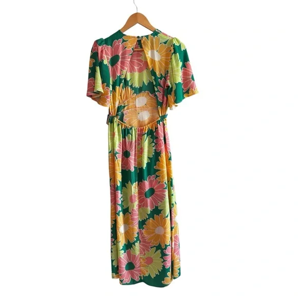 ASOS DESIGN Angel Sleeve Midi Dress Open Back in Large Floral Print Size 4 - Picture 6 of 9